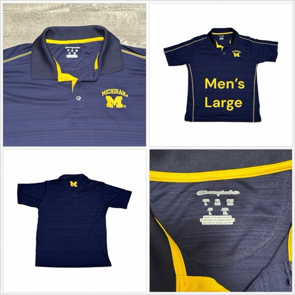 Mens Michigan Wolverines Champion Large Polo Shirt Navy Blue Yellow Embroidered - Picture 1 of 8